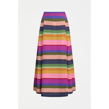Colorful striped skirt on a light gray background.