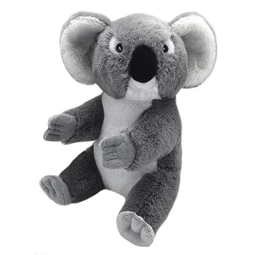 A soft toy in the shape of a koala in a sitting pose.