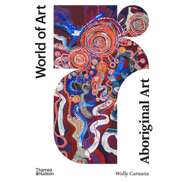 'World of Art Aboriginal Art' book cover featuring a picture of Aboriginal art in blues and reds in an abstract shape.