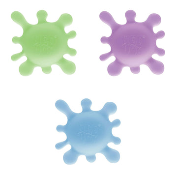 A cube box with the heading 'Nee Doh Sploot Splat' and a shaped window showing a green squish toy inside.