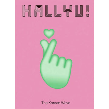 Pink book cover with green hand emoji and 'HALLYU!' text on a white background
