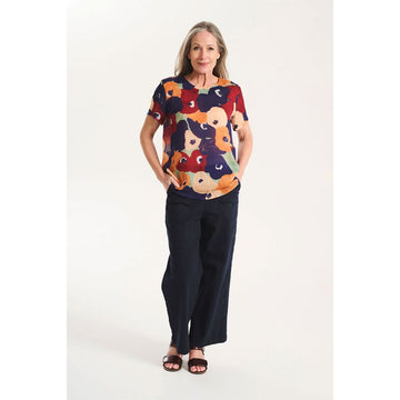 A pair of women's navy pants with side pockets.