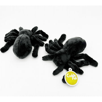 Two tarantula soft toys pictured showing the front and back.