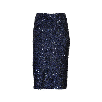 A navy sequinned skirt.