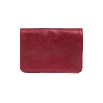 Red leather wallet on a white background.