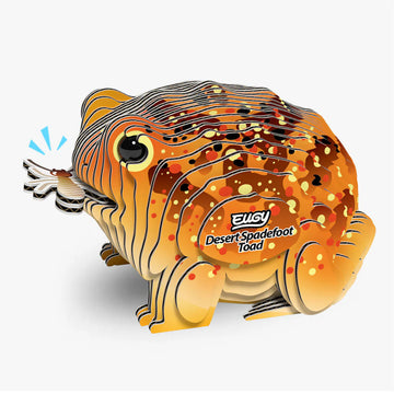 3D cardboard model of a desert spadefoot toad with 'EUGY' branding on a white background.