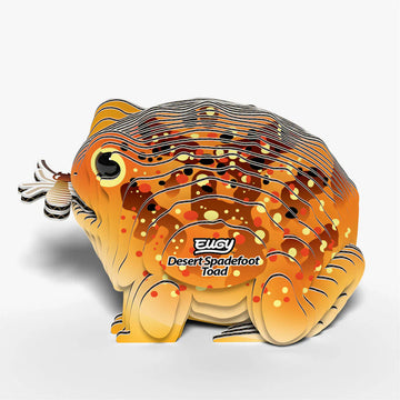 3D cardboard model of a desert spadefoot toad with 'EUGY' branding on a white background.