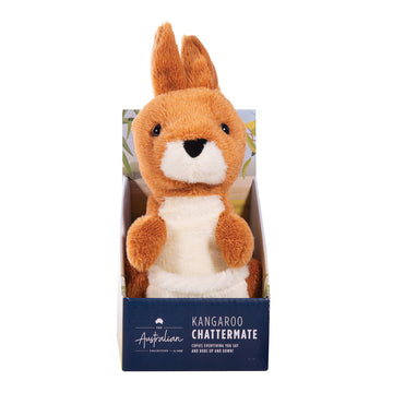 A kangaroo soft toy sitting in an open box with the heading 'Kangaroo Chattermate' along the bottom.