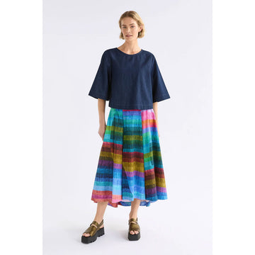 Multicolored striped skirt on a white background.