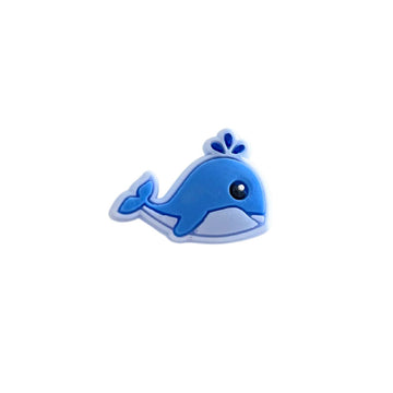 A PVC shoe charm shaped like a whale.