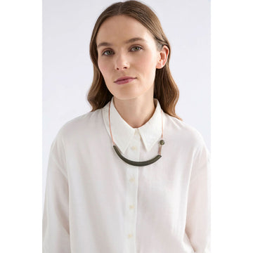 Necklace with a blue pendant on a white background.
