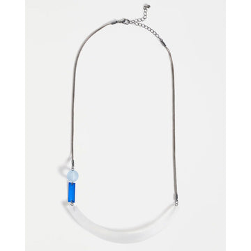 Necklace with a blue pendant on a white background.