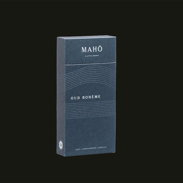 A dark blue box titled 'Maho Oud Boheme' against a dark grey background.