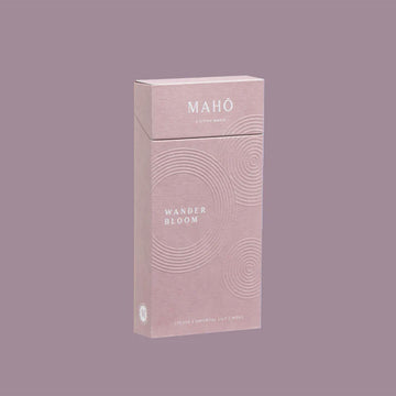 A light pink box titled 'Maho Wander Bloom' against a purple background.