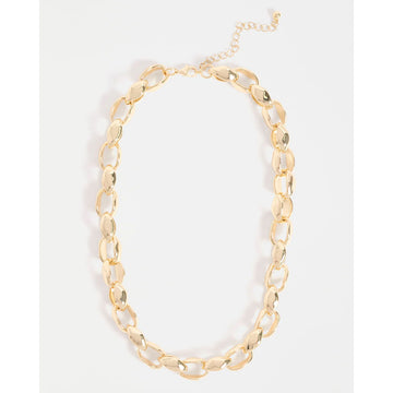 Gold chain necklace on a white background.