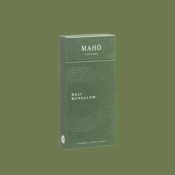 A green box titled 'Maho Bali Bungalow' against a dark green background.