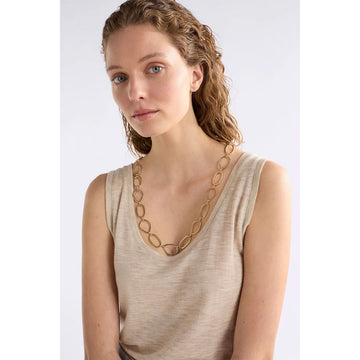 Silver chain necklace on a white background.