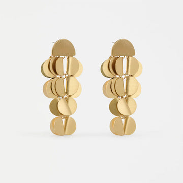 Gold disc earrings on a white background.