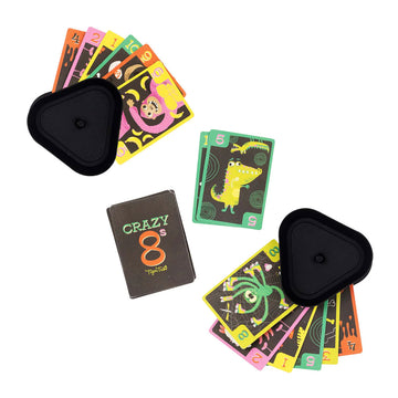 A black box titled 'Crazy 8s + Go Fish!' with illustrations of the cards inside in a card holder.