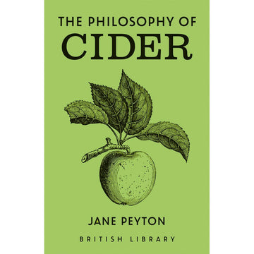'The Philosophy of Cider' book cover featuring a line drawing of an apple with leaves on the stem on a green background.