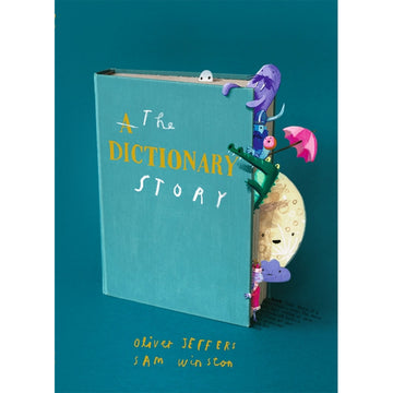 'The Dictionary Story' book cover featuring an illustration of a book with characters popping out the side.