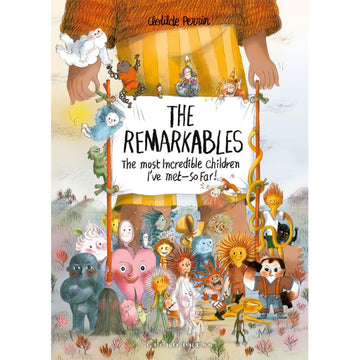 'The Remarkables' book cover featuring an illustration of different characters in front of a sign with a giant behind them.