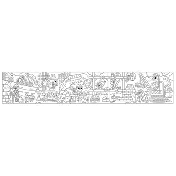 Coloring roll packaging with construction site theme on a white background.
