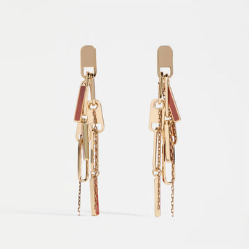 Gold chain earrings on a white background.