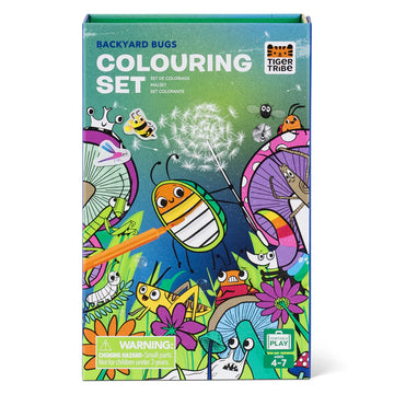 Box of Backyard Bugs Colouring Set by Tiger Tribe with colorful illustrations on a white background