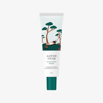 Tube of cream with a nature-themed design on a white background.