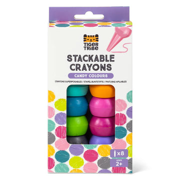 A box titled 'Stackable Crayons' with a cut out showing coloured crayons inside.