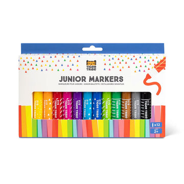 A box titled 'Junior Markers' with a cut out showing the coloured markers inside.