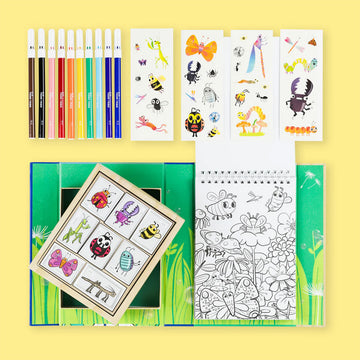 Box of Backyard Bugs Colouring Set by Tiger Tribe with colorful illustrations on a white background