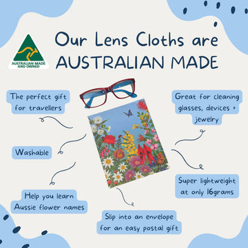 A lens cloth illustrated with different wildflowers.