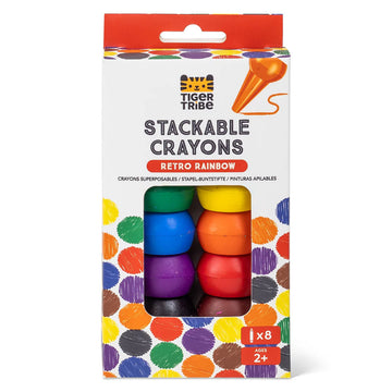 A box titled 'Stackable Crayons' with a cut out window showing the coloured crayons inside.