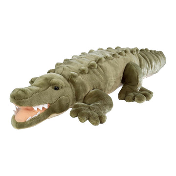 Plush toy crocodile on a white background.