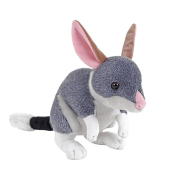 Plush toy of a bilby on a white background.