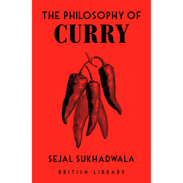 'The Philosophy of Curry' book cover featuring a drawing of chillis on a red background.