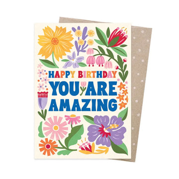 Birthday card with colorful flowers and 'Happy Birthday You Are Amazing' text.
