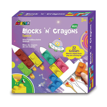 A purple box titled 'Blocks N Crayons' with images of building blocks and space illustrations.