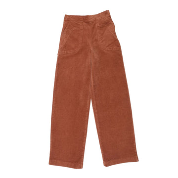 Brown corduroy pants on a white background.