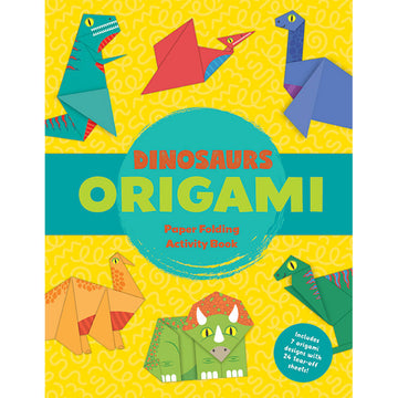 'Dinosaurs Origami' book cover featuring images of dinosaurs made from origami.