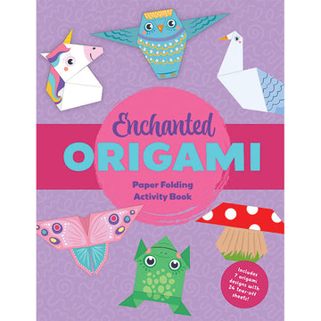 'Enchanted Origami' book cover featuring animals including a unicorn, swan, butterfly and owl made from origami.
