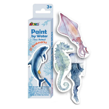 Sea animal shaped bookmarks are next to the box titled 'Paint by Water' with an image of a dolphin shaped bookmark.