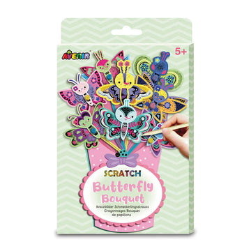 A skinny box titled 'Scratch Butterfly Bouquet' with an illustration of butterflies in a bouquet formation.