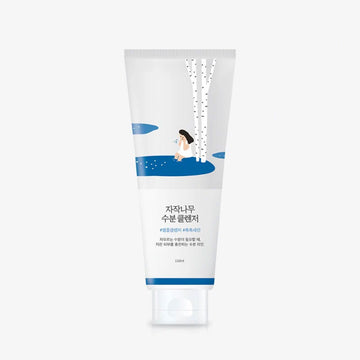 A tube of moisturiser with Korean text and an illustration of a woman sitting in water.