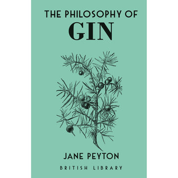 'The Philosophy of Gin' book cover featuring a line drawing of an olive tree on a green blue background.