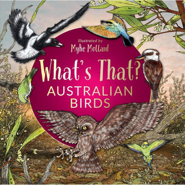 Book cover of 'What's That? Australian Birds' with illustrations of various birds.