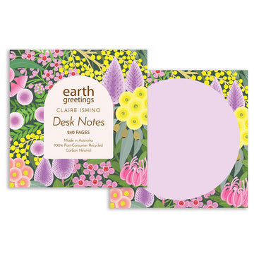 Desk notes set with floral design and Earth Greetings branding.