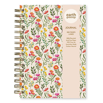 Journal with floral design and 'earth greetings' branding on a white background.
